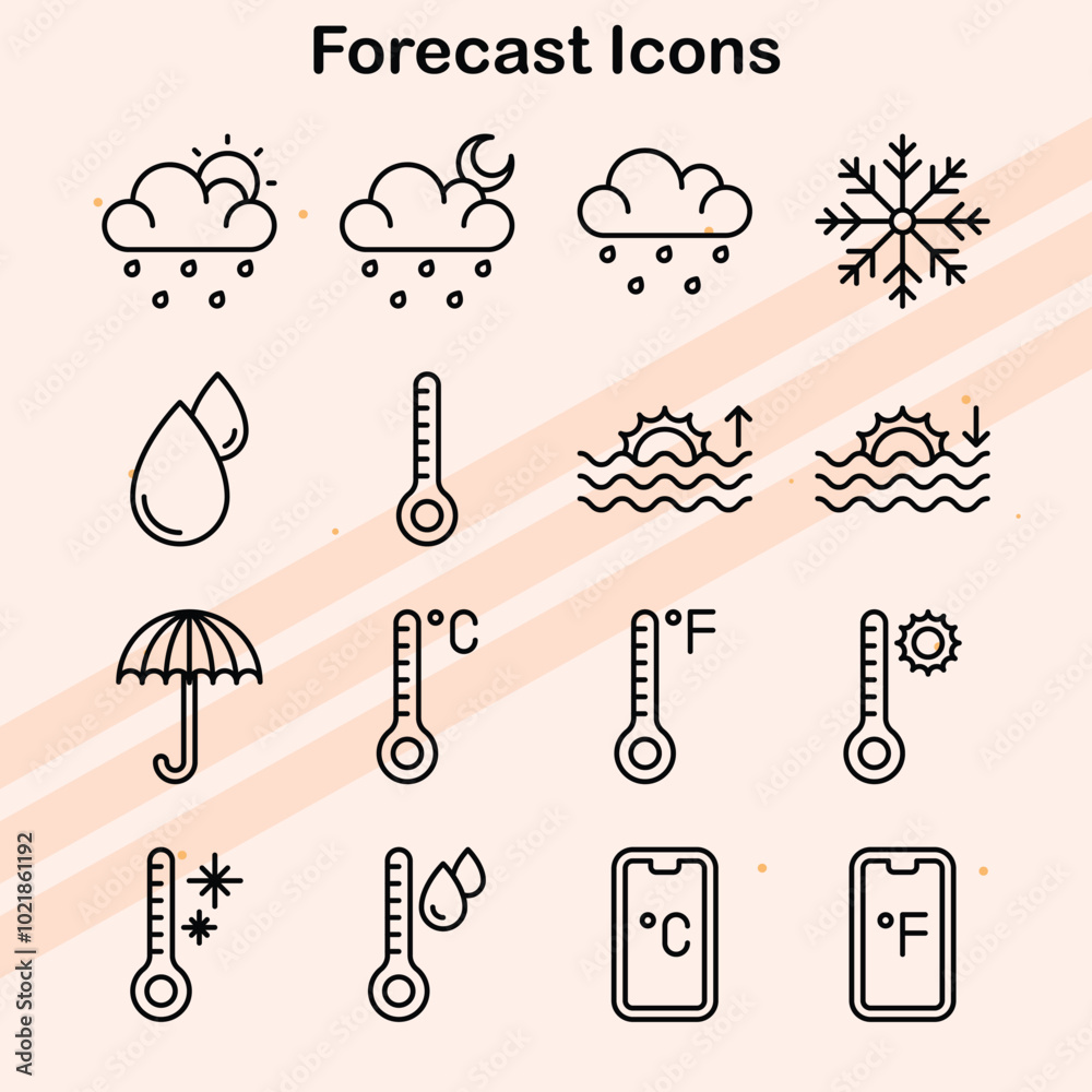 Icons representing forecasting and analytics for various fields. Icons representing forecasting and analytics for various fields.