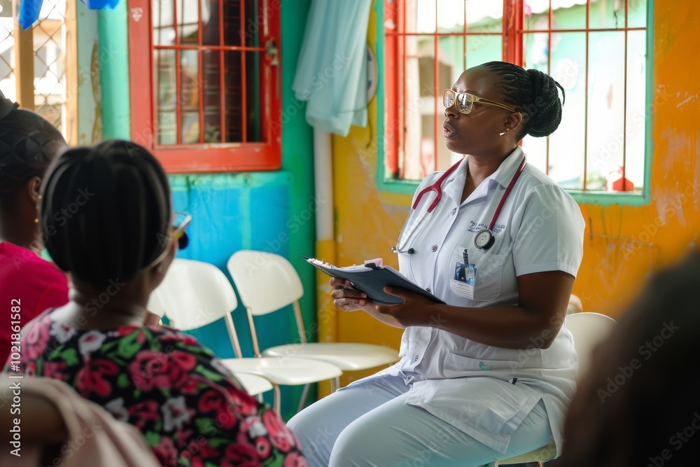 A nurse teaching a community class on health awareness A nurse teaching a community class on health awareness