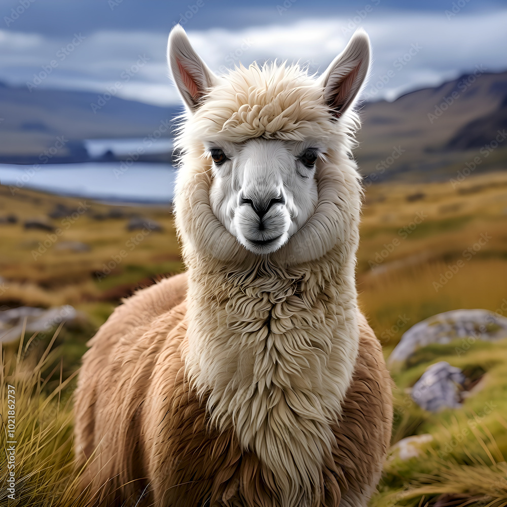 Naklejka premium Alpaca in its natural habitat