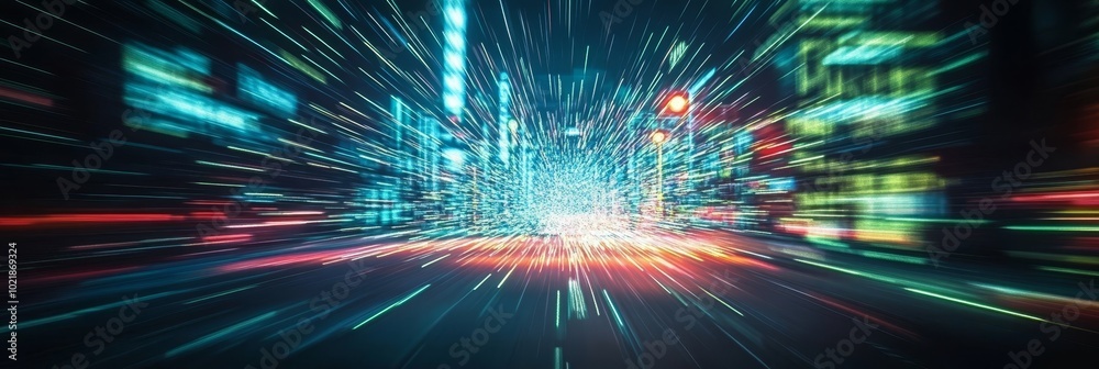 Abstract image of city lights at night, creating a futuristic and fast-paced background. Abstract image of city lights at night, creating a futuristic and fast-paced background.