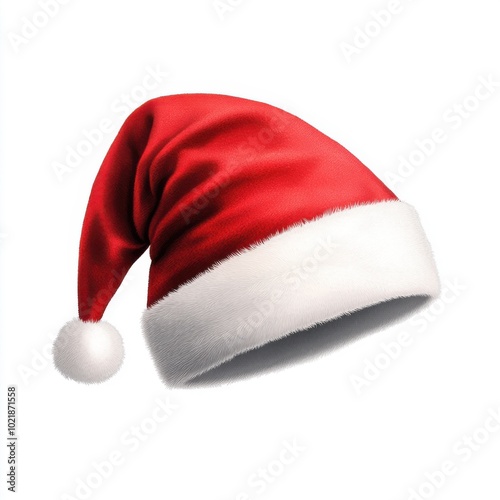 A Santa Claus hat, festive clothing element, cartoon style, soft red and white, isolated on white background