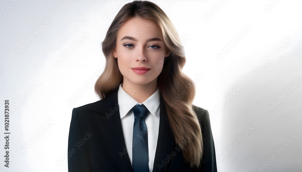 25-year-old Tall American white girl, with clean professional hair, wearing a business suit with copy space, looking at the camera. 25-year-old Tall American white girl, with clean professional hair, wearing a business suit with copy space, looking at the camera.