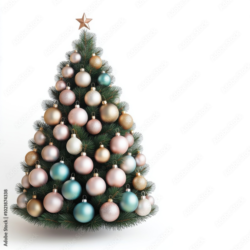 A decorated Christmas tree with ornaments, festive element, photorealistic style, bright colors, isolated on white background A decorated Christmas tree with ornaments, festive element, photorealistic style, bright colors, isolated on white background