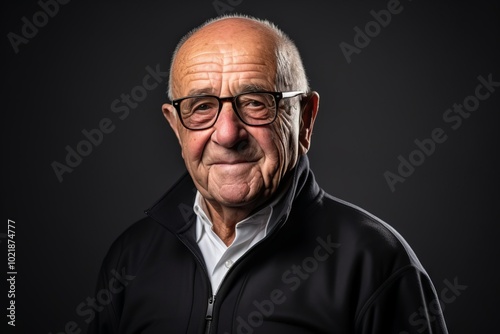 Portrait of an old man with glasses. Isolated on black background.