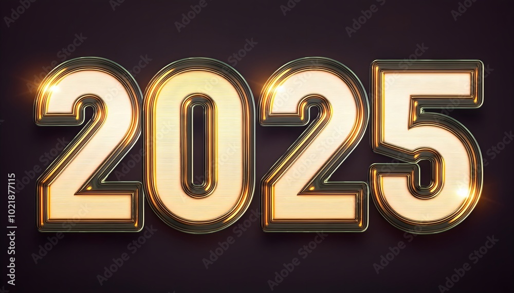 2025 light board text effect isolated on a dark background. New Year Background banner