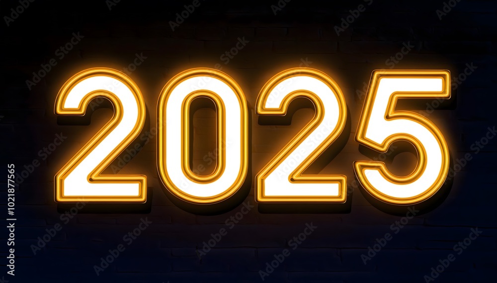 2025 light board text effect isolated on a dark background. New Year Background banner 2025 light board text effect isolated on a dark background. New Year Background banner