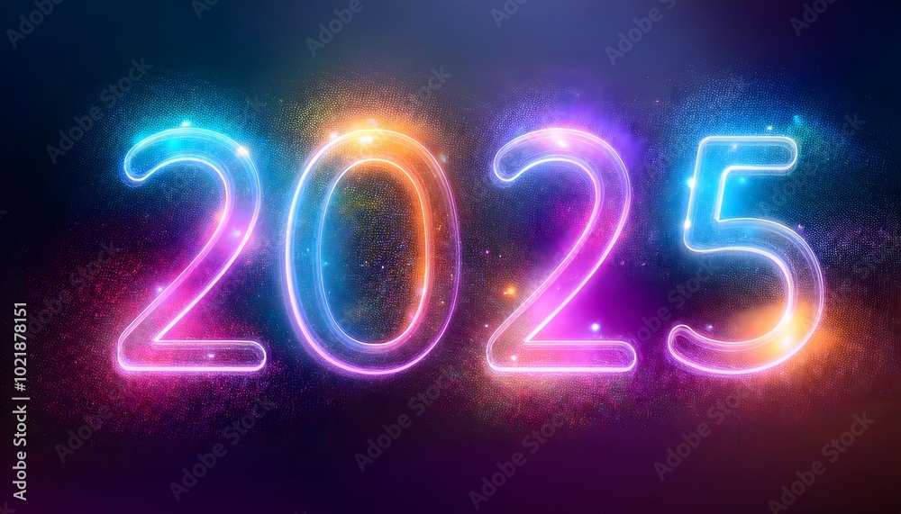 2025 neon shiny Sparkles text effect, isolated on a dark background, colorful banner. New Year Background banner 2025 neon shiny Sparkles text effect, isolated on a dark background, colorful banner. New Year Background banner