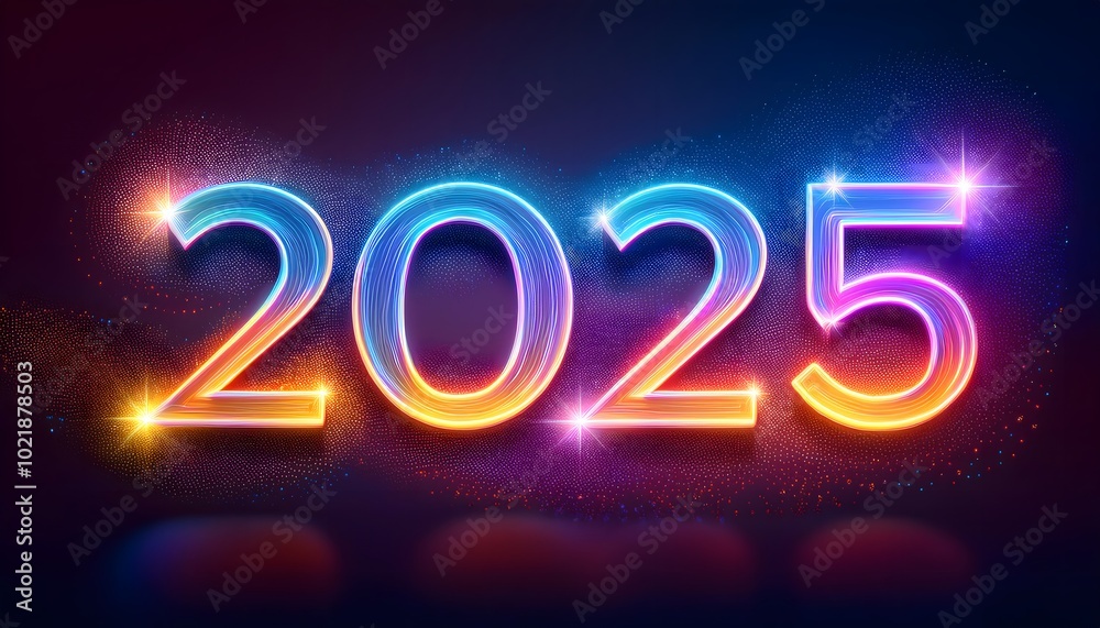 2025 neon shiny Sparkles text effect, isolated on a dark background, colorful banner. New Year Background banner 2025 neon shiny Sparkles text effect, isolated on a dark background, colorful banner. New Year Background banner