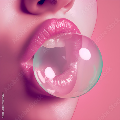 female lips and bubble gum photo