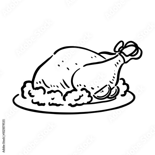 手書き　クリスマスチキン　モノクロ