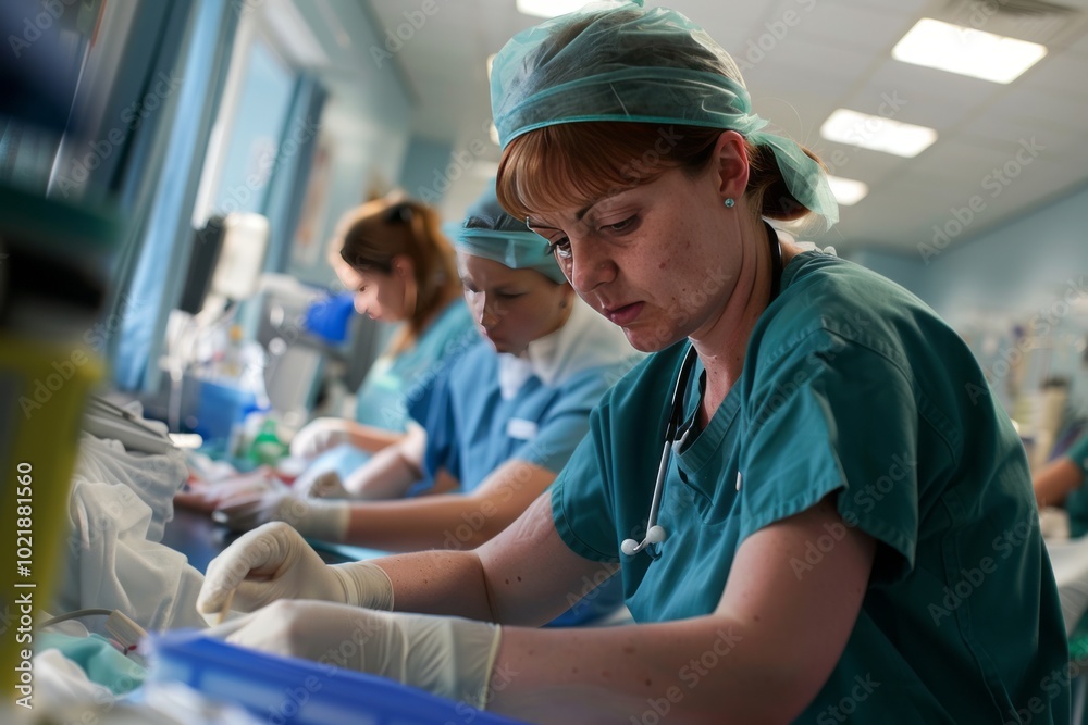 A series of photos showing nurses in action, from surgery to community care A series of photos showing nurses in action, from surgery to community care