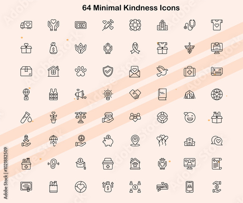 Icons representing acts of kindness and compassion in a minimalistic style.