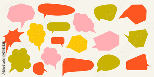 Set of  speech colored bubbles,manga, chat speech or dialogue in yellow, red, pink, green colors