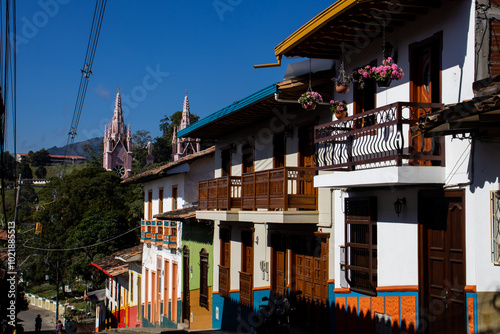 Beautiful streets of the Heritage Town of Jerico located in the Department of Antioquia in Colombia. photo