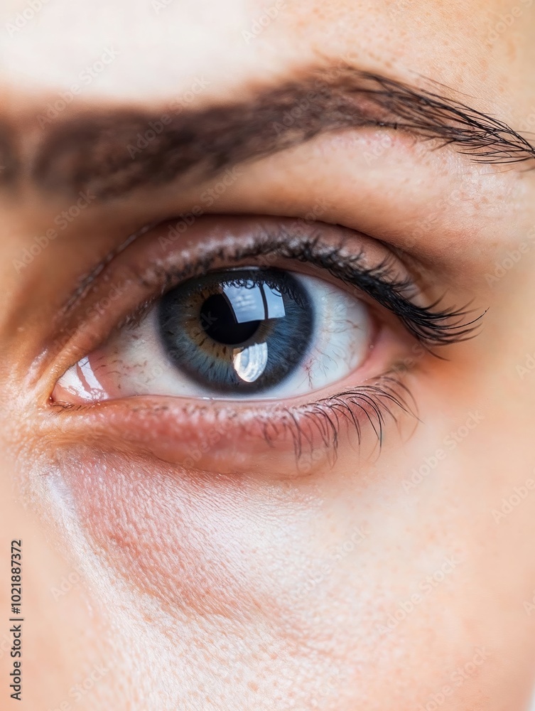 Fototapeta premium Close-Up of a Woman's Eye With a Tear Falling