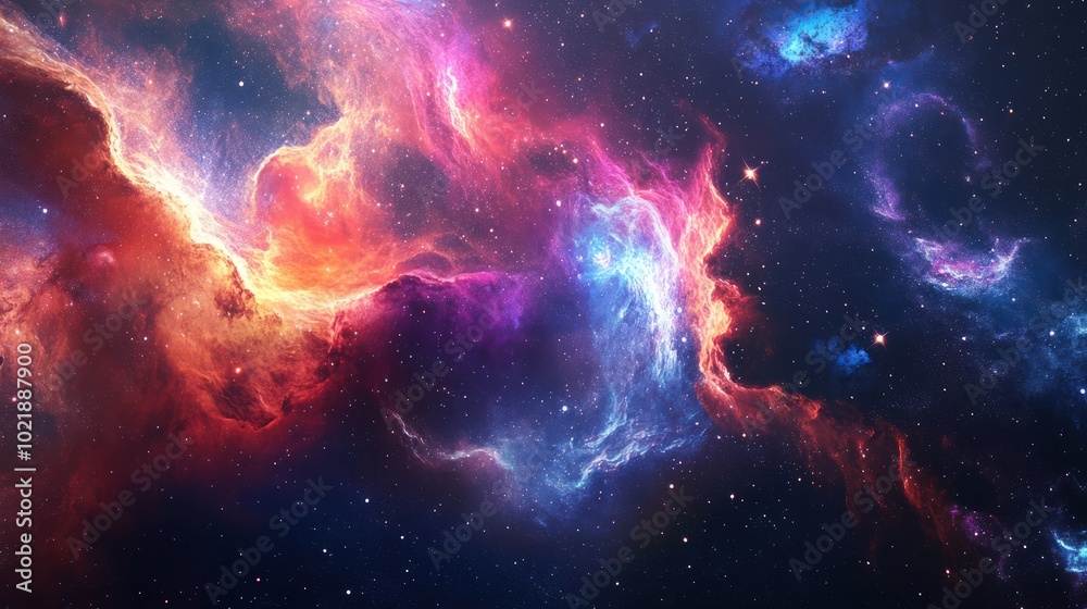 Abstract space scene with colorful, swirling galaxies and cosmic patterns Abstract space scene with colorful, swirling galaxies and cosmic patterns