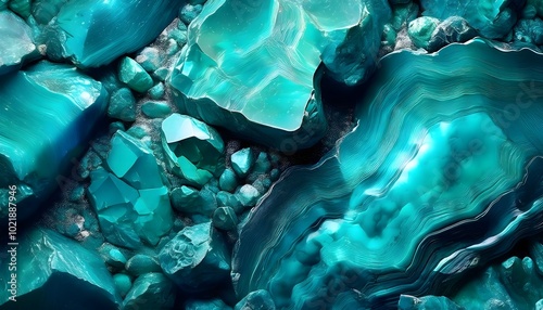 Abstract background made with a rough piece of turquoise mineral, with blue-green hues
