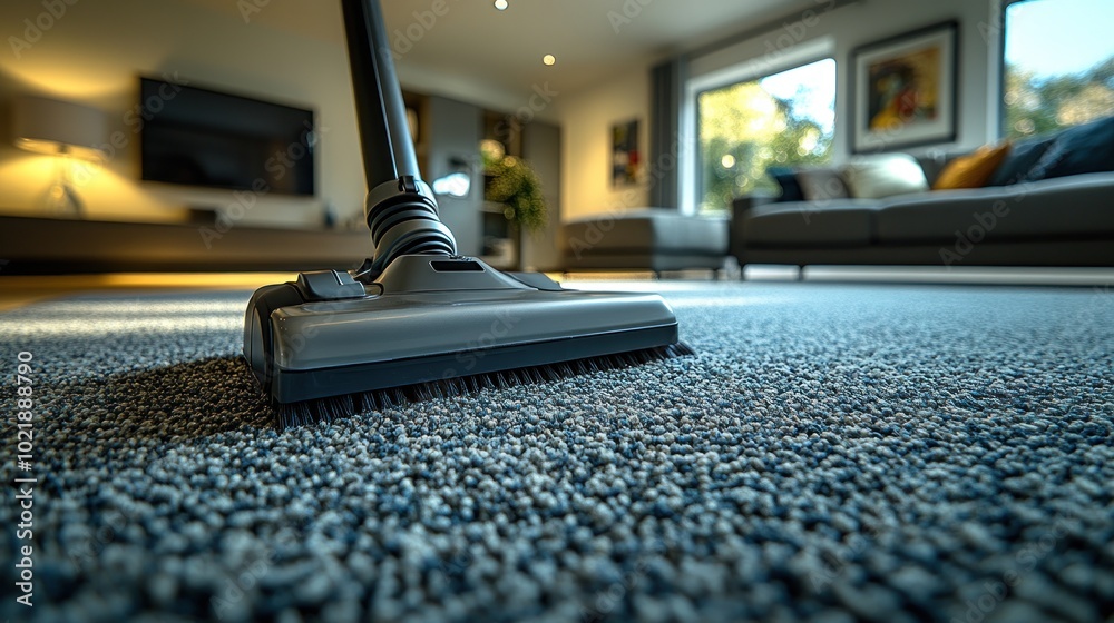 Vacuum cleaner on carpet in a modern living room setting. Vacuum cleaner on carpet in a modern living room setting.