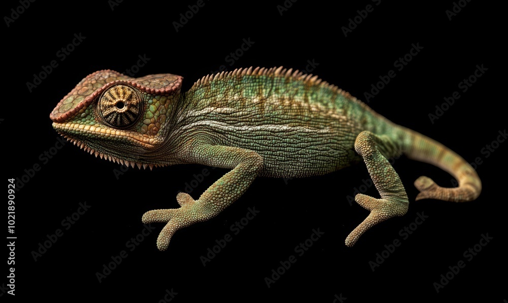Naklejka premium Female fischer chameleon on a black background