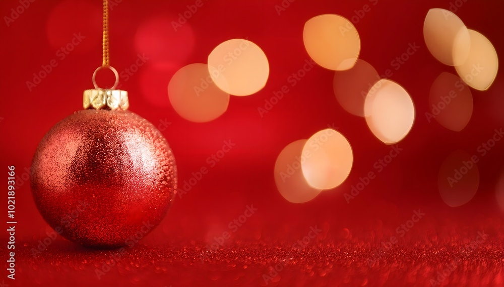 Christmas bauble isolated on a red background with bokeh and light bulb, abstract background with copy space Christmas bauble isolated on a red background with bokeh and light bulb, abstract background with copy space