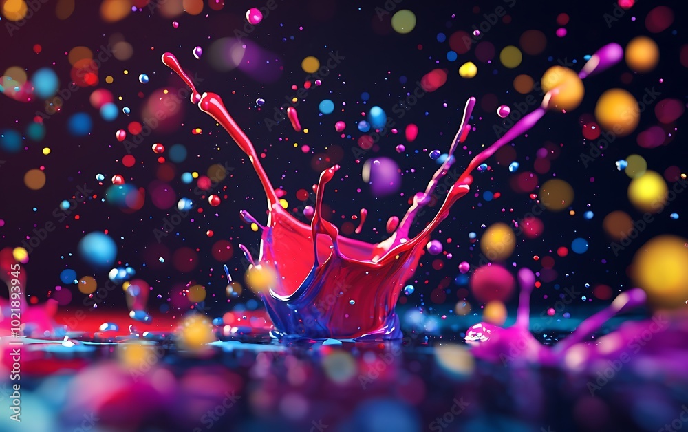 Colorful paint splatters and splashes with abstract patterns