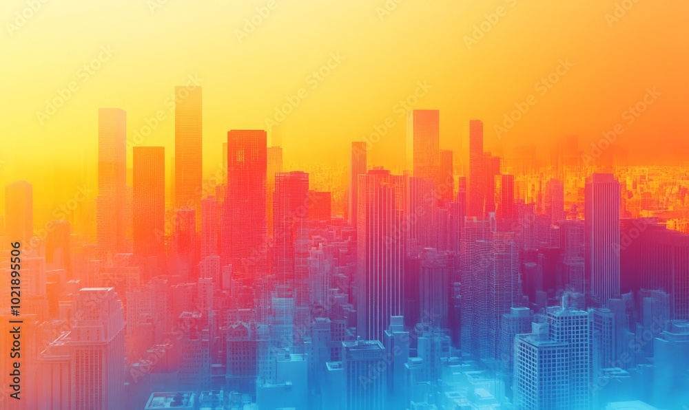Heatmap of an urban skyline, with warm colors indicating areas of high activity and cooler tones representing quieter, residential zones