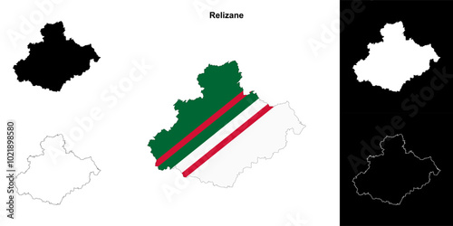 Relizane province outline map set