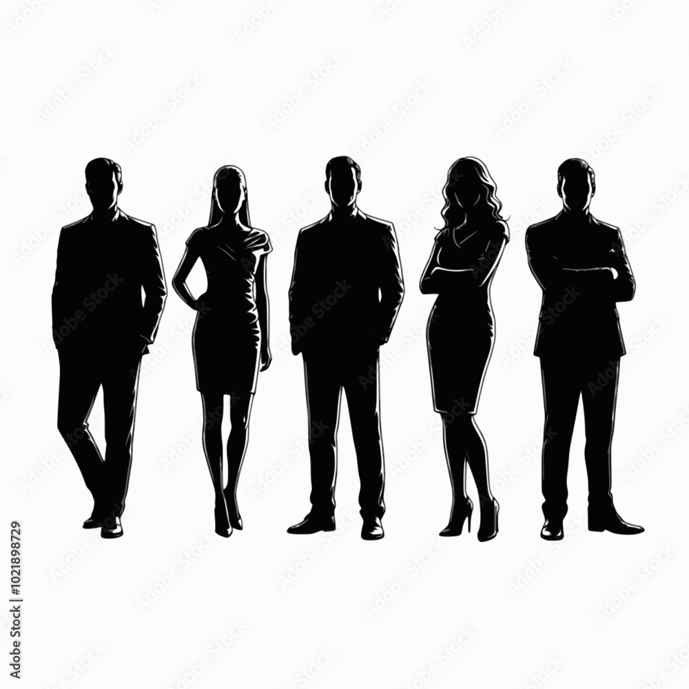 Business men and women, group of people at work. Isolated vector silhouettes. Businesspeople Business men and women, group of people at work. Isolated vector silhouettes. Businesspeople