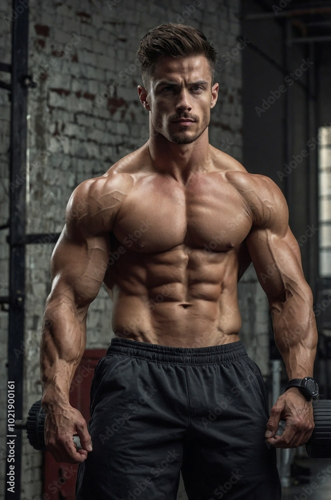 Muscular young man posing confidently in a gym environment, showcasing his impressive physique and strength training dedication. Muscular young man posing confidently in a gym environment, showcasing his impressive physique and strength training dedication.
