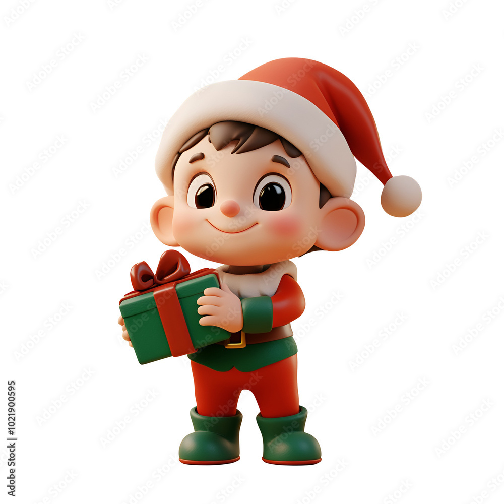 Christmas Elf Holding a Gift Box, 3D Render Cartoon Character Illustration, Isolated on Transparent Background, PNG Christmas Elf Holding a Gift Box, 3D Render Cartoon Character Illustration, Isolated on Transparent Background, PNG