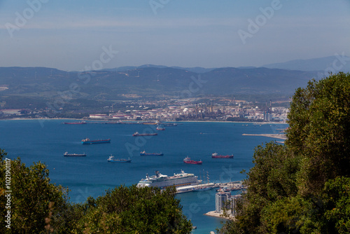 Aerial view of the city center of Gibraltar. view from the nature reserve 