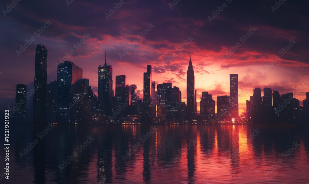 Majestic City Skyline at Dusk Majestic City Skyline at Dusk
