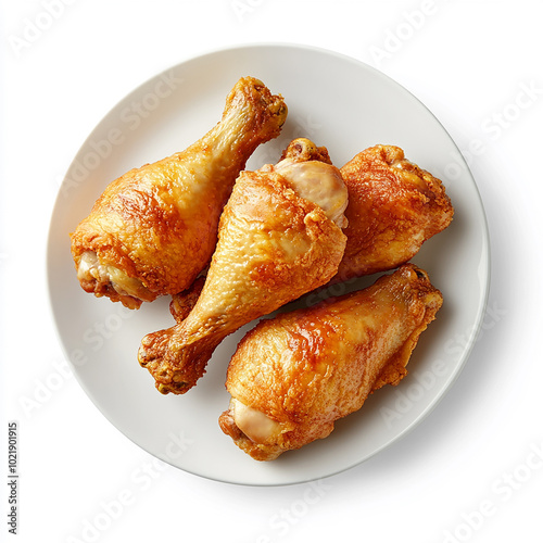 Fresh Fried Crispy Chicken Legs on a Plate on Solid White Background