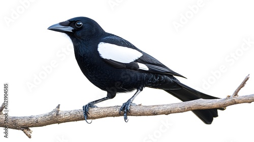 Greater Ani Vando Bird Perched On A Branch On A White Background, Realistic Photo, Wallpaper, Cover and Screen for Smartphone, PC, Laptop, 9:16 and 16:9 Format