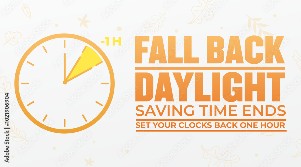 Daylight saving time. Summer fall-back and spring-forward alarm clocks set, colorful orange vector illustration.