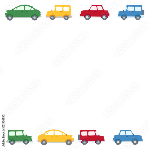 カラフルな車の列のフレームイラスト