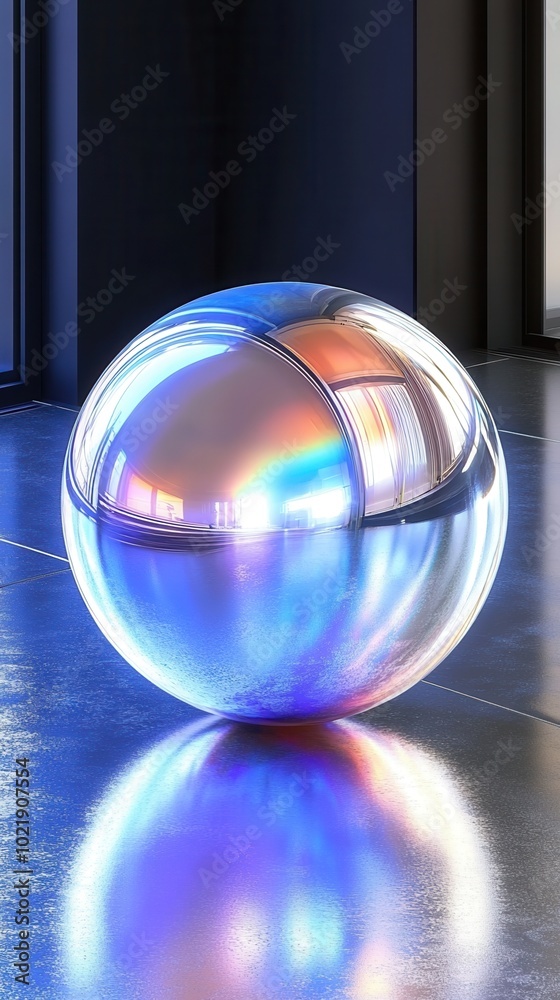 Iridescent glass sphere: reflections and light play for modern design concepts Iridescent glass sphere: reflections and light play for modern design concepts