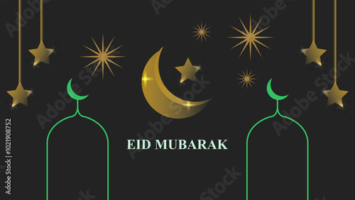 Eid Mubarak Greetings with Crescent Moon and Stars