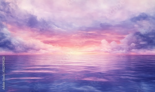 sea and sky in pastel violet and pink sunset colors