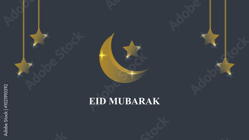 Eid Mubarak Greetings with Crescent Moon and Stars