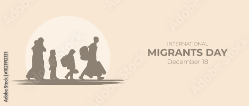 International migrant day.Horizontal banner with migrant silhouettes.Vector illustration.