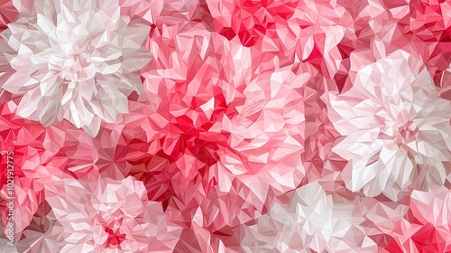  Pink and white flower arrangement on white-pink backdrop, featuring a red center