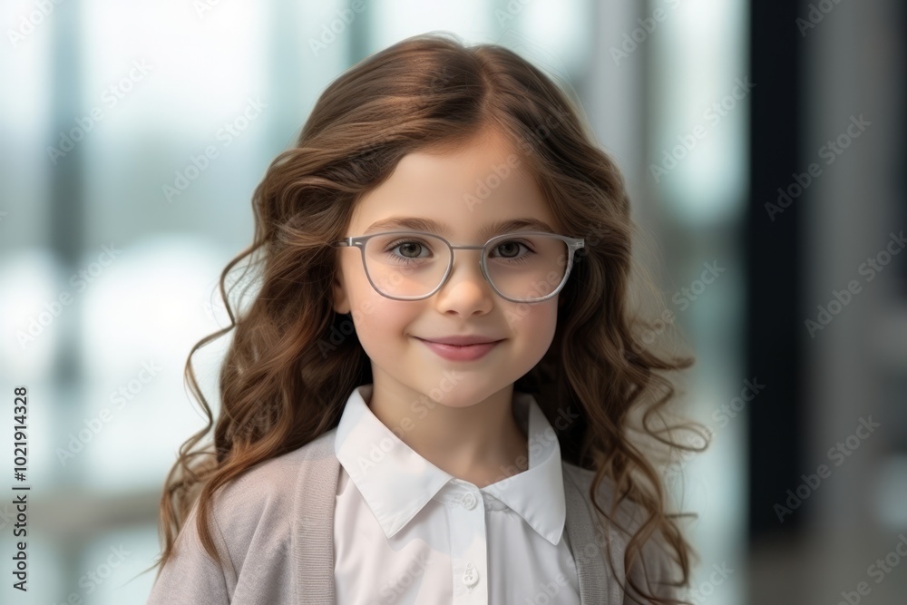 Portrait of a cute little girl in glasses with long curly hair Portrait of a cute little girl in glasses with long curly hair