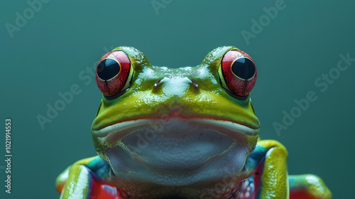 Monochrome Close-Up Green Frog on Pure Background