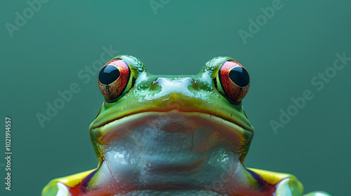 Frog Macro Isolated on Green Background