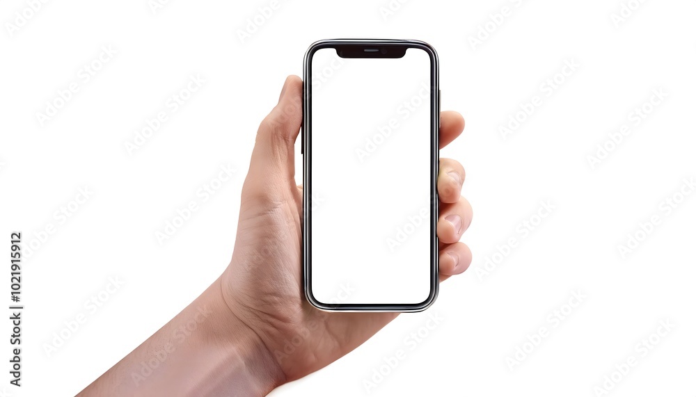 Smartphone mockup, phone holding by hand, isolated on a white background, white display, Mockup banner background Smartphone mockup, phone holding by hand, isolated on a white background, white display, Mockup banner background