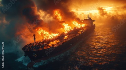 Critical Moments with a Oil Tanker Fires at Sea