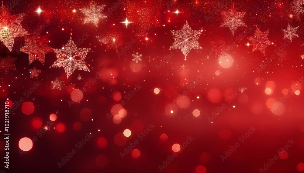 Red christmas background with snowflakes, bokeh lightning, bokeh background, Christmas banner