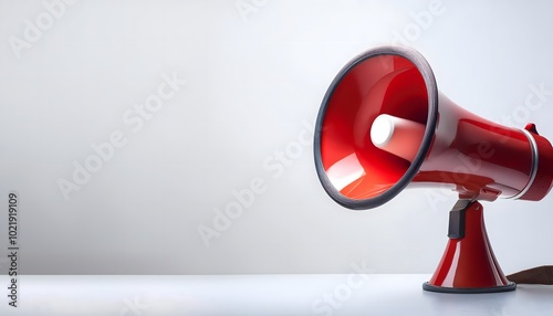 Red megaphone announces sales and discounts, on a vibrant white background. Marketing banner