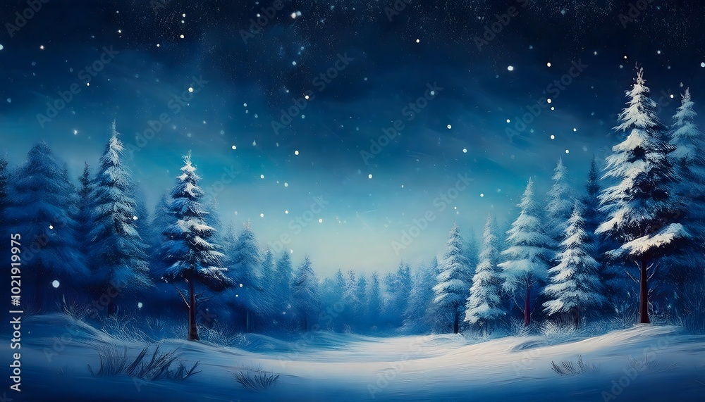 Winter night landscape. snowy forest, horizontal photo with copy space, Christmas Background, banner Winter night landscape. snowy forest, horizontal photo with copy space, Christmas Background, banner